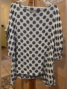 FLAX lagenlook Linen polka dot top sz 1G 18-20